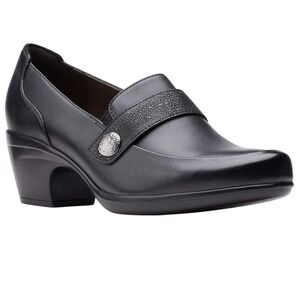 CLARKS Women Size 10 WIDE Black Leather Emily Andria Pumps Classic Office Career